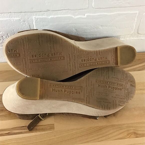 HUSH Puppies brown suede heeled sling back sandals wedges comfy stylish size 7 - Picture 6 of 15